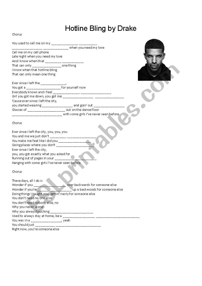 Hotline Bling by Drake worksheet