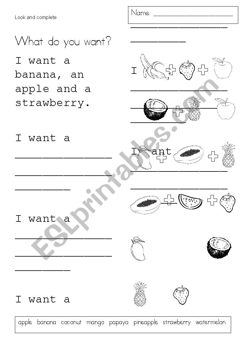 Fruit - I want mulitiple worksheet