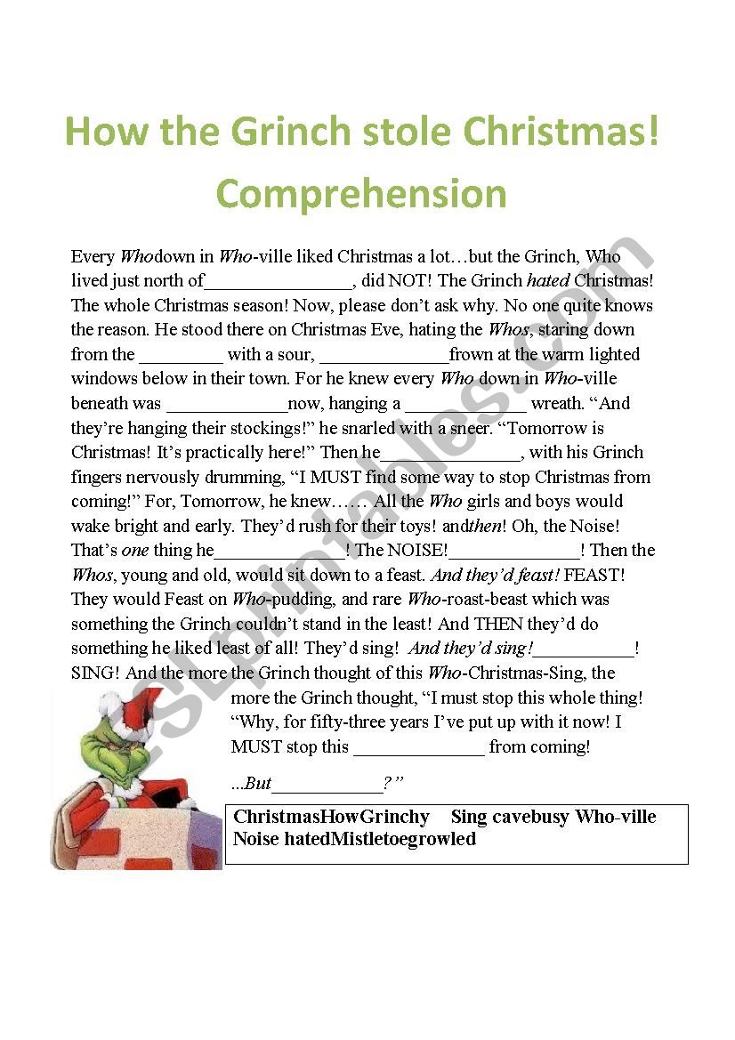 The Grinch comprehension fill in the missing word