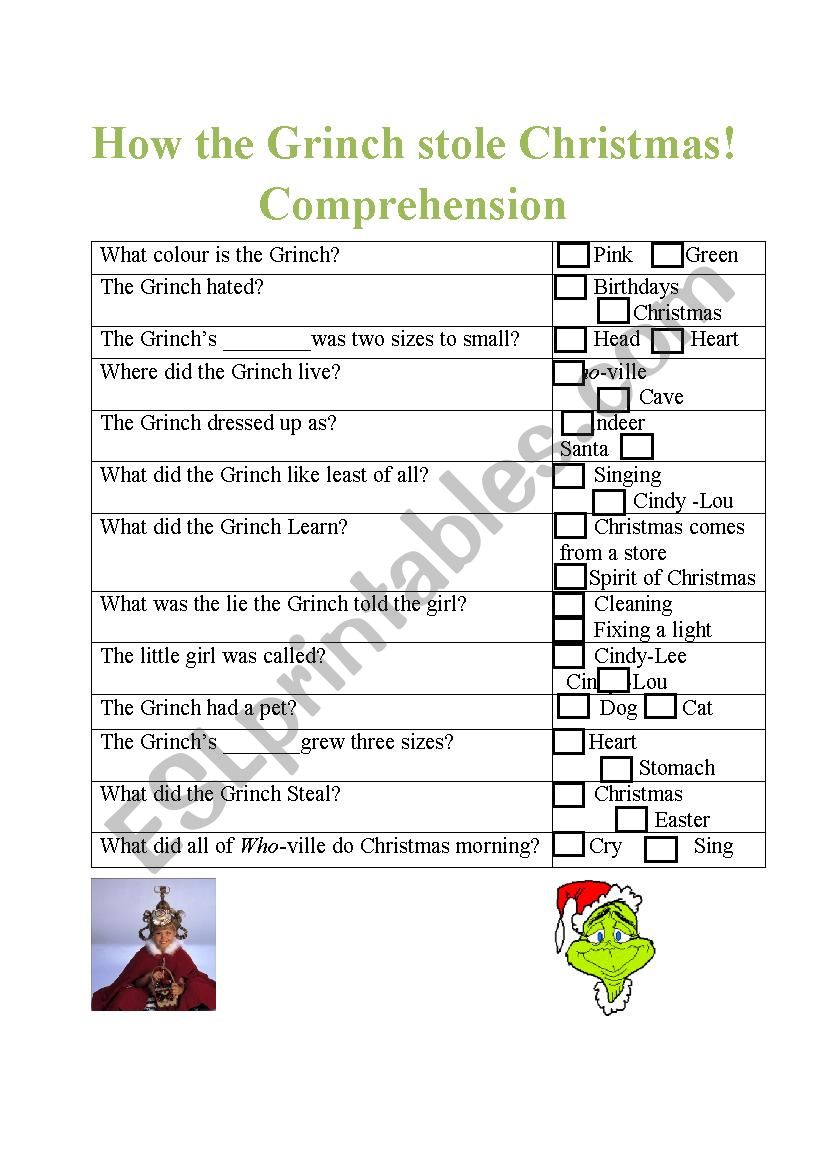 The Grinch Comprehension worksheet
