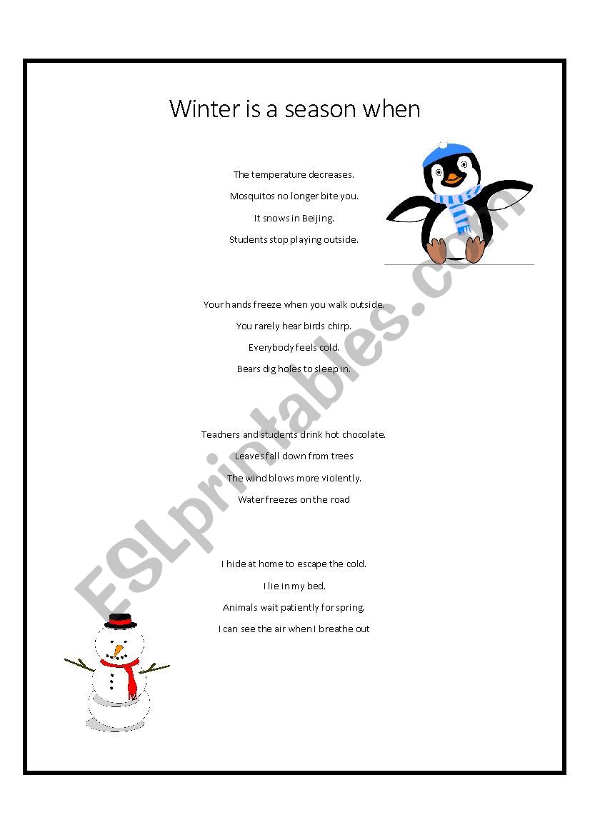 Winter Poem worksheet
