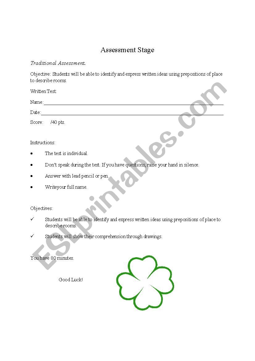 Prepositions of place  worksheet