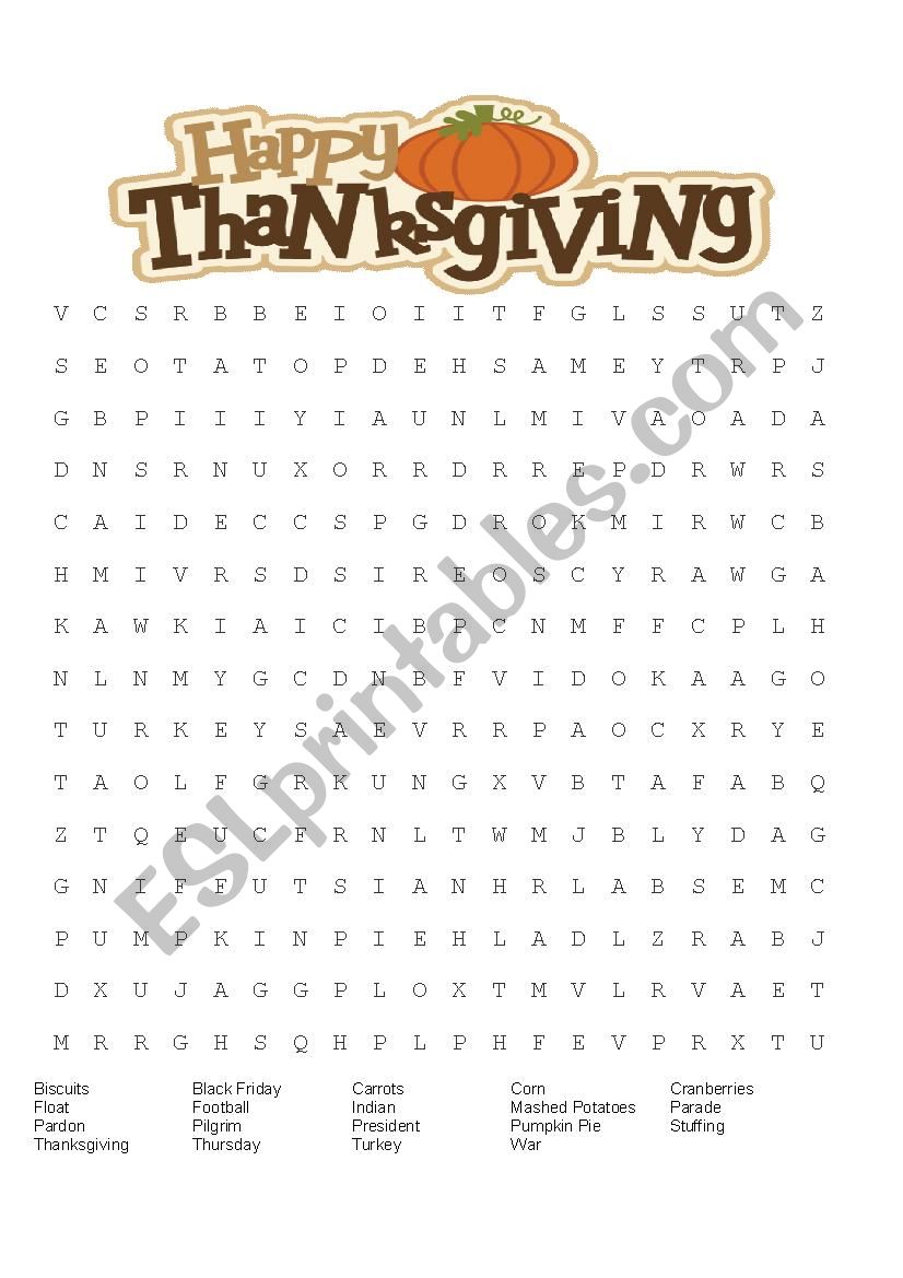 Thanksgiving Word Search worksheet