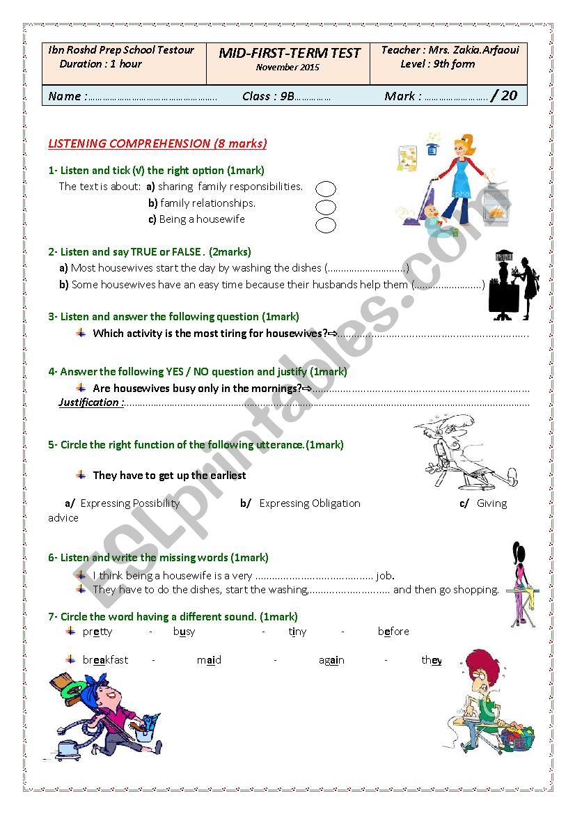 MID TERM TEST N1 9TH FORM worksheet