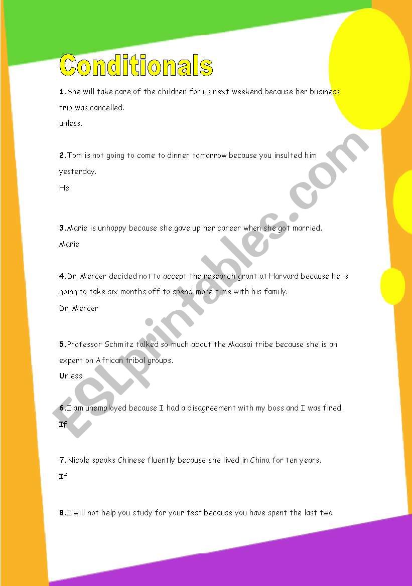 conditional transformation GRAMMAR WORKSHEET 12