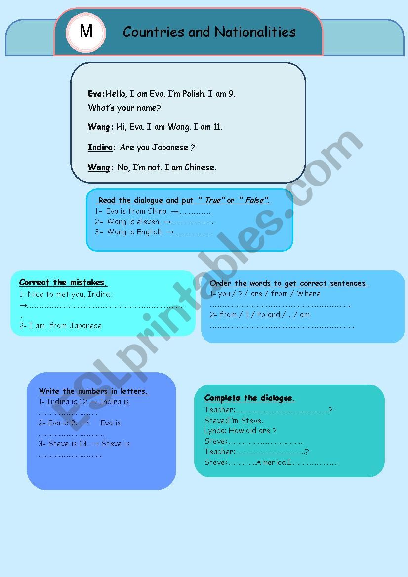 Countries and Nationalities worksheet