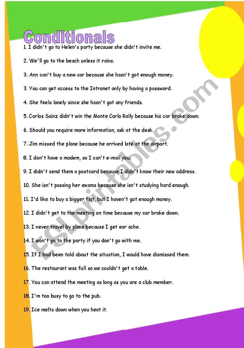 transformation conditionals. GRAMMAR WORKSHEET 13