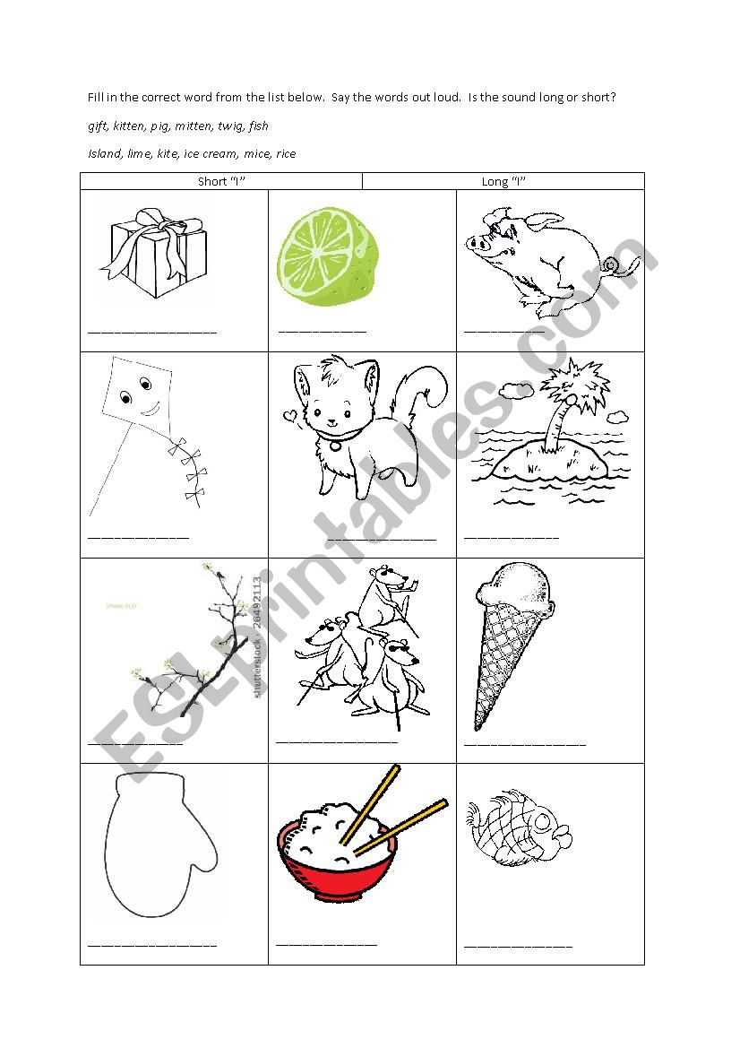 Long I, Short I worksheet