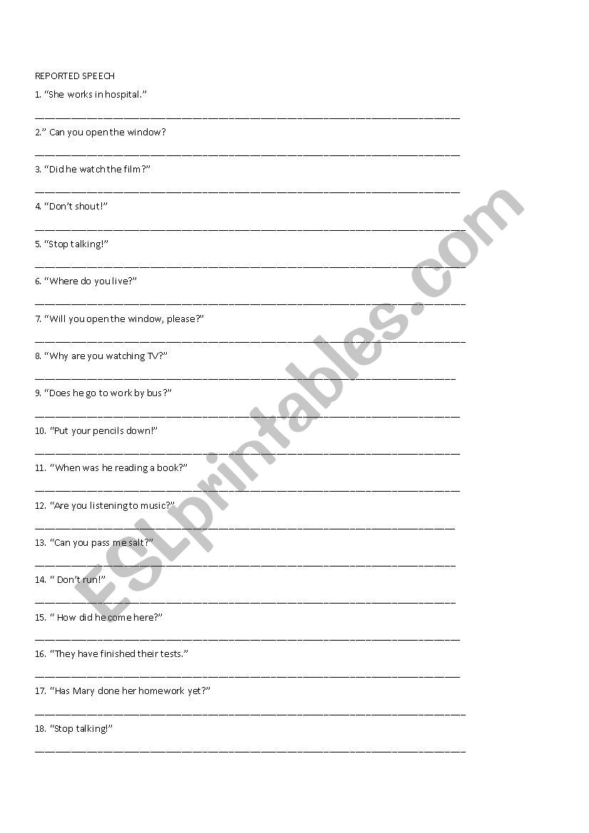 Reported speech worksheet