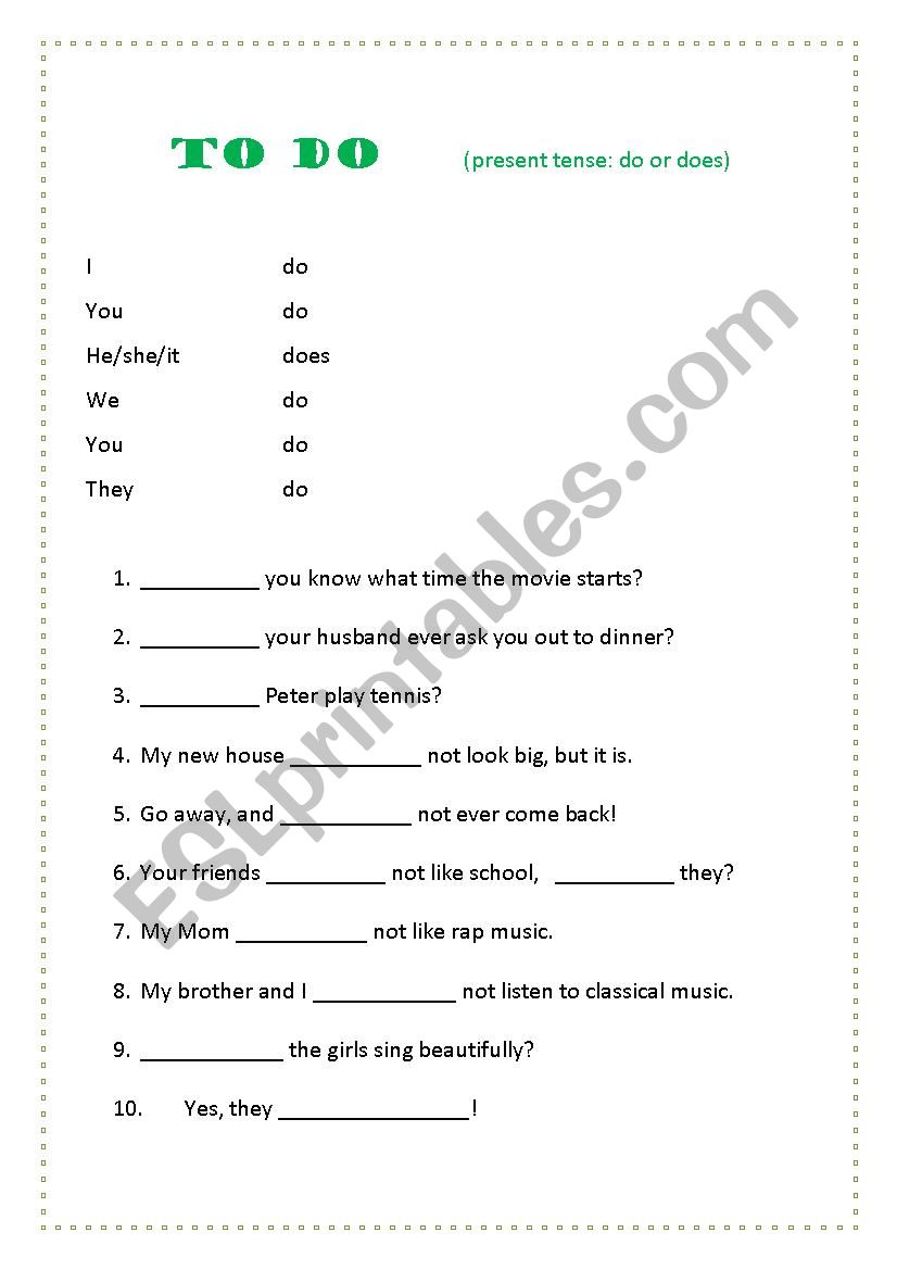 To do  worksheet
