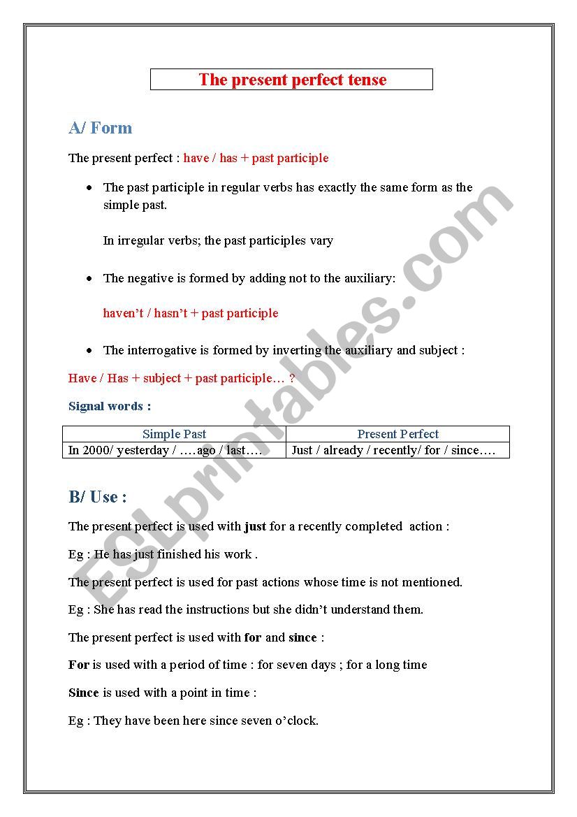 The present perfect worksheet