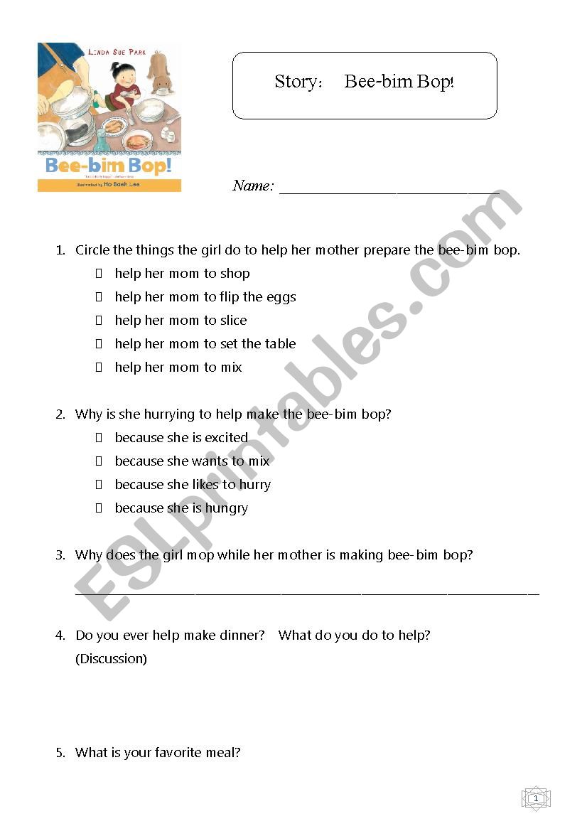 Bee-bim Bop! worksheet