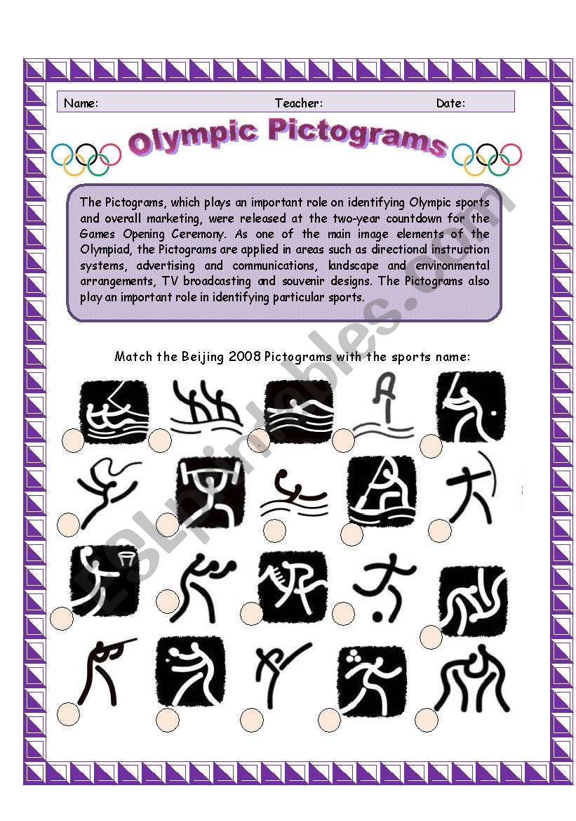 Olympic Pictograms worksheet