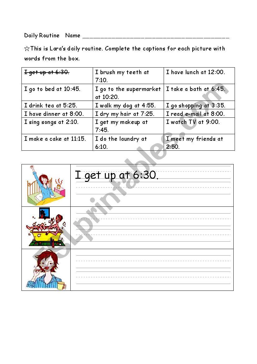 Daily Routines worksheet