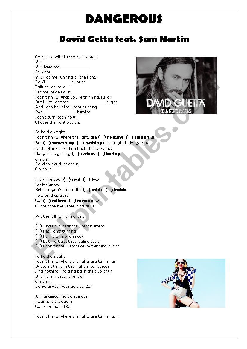 Song Dangerous worksheet