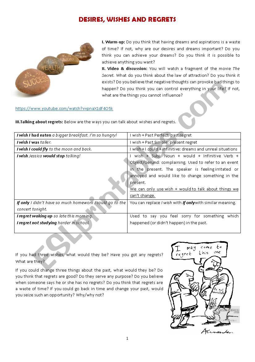 DESIRES, WISHES AND REGRETS worksheet