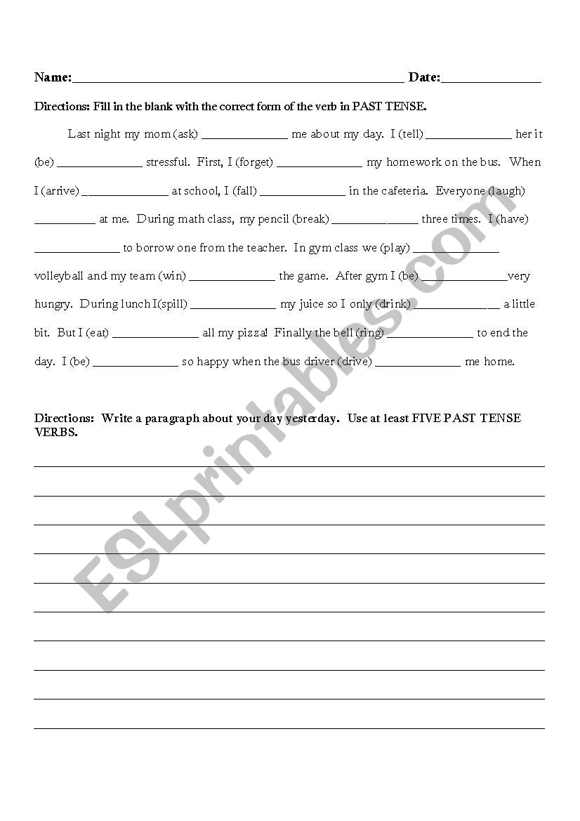 Past Tense Verbs Cloze worksheet