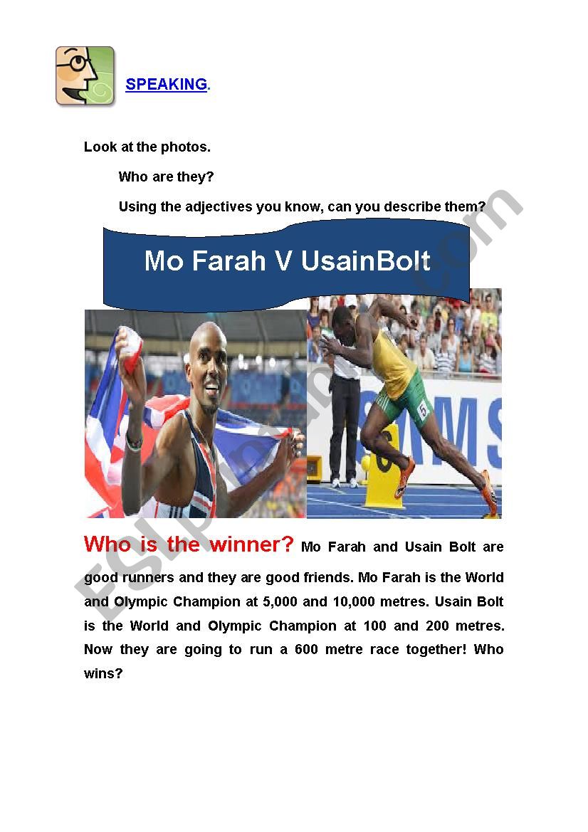 Mo Farah Bolt worksheet