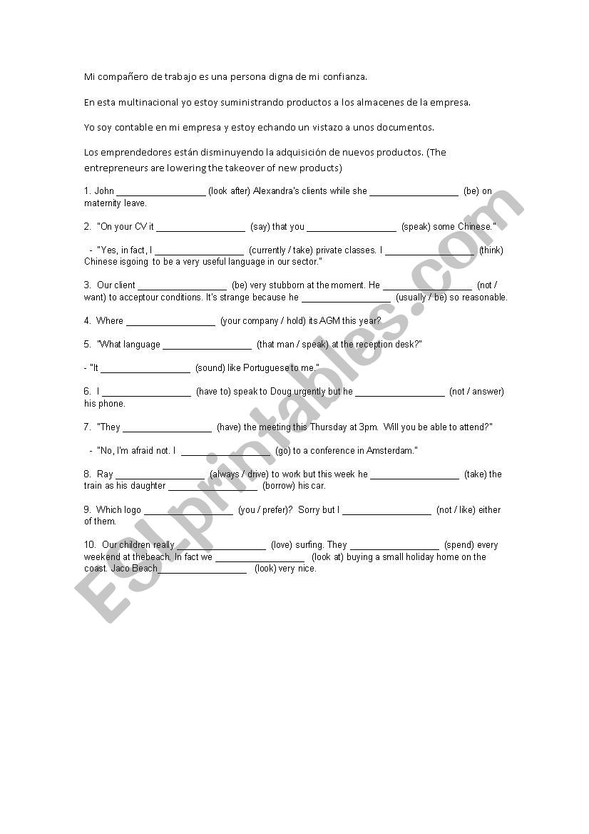 Bussiness English worksheet