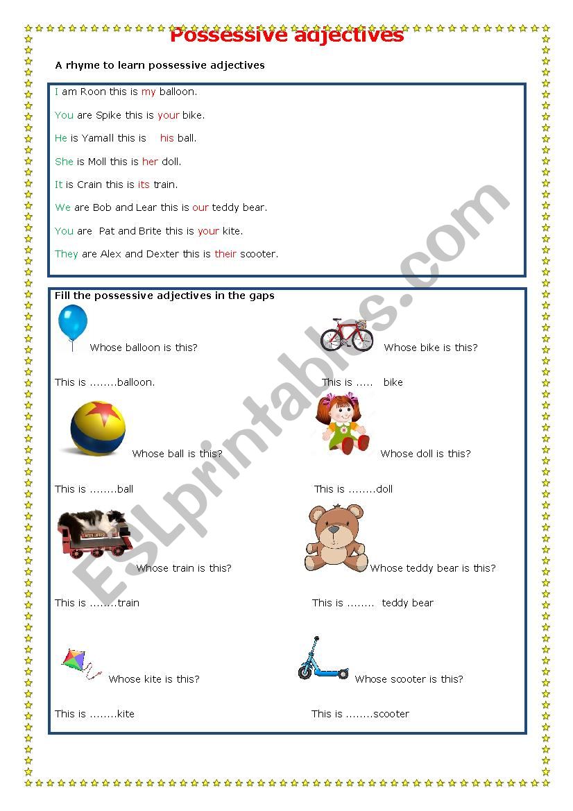 Possessive adjectives worksheet