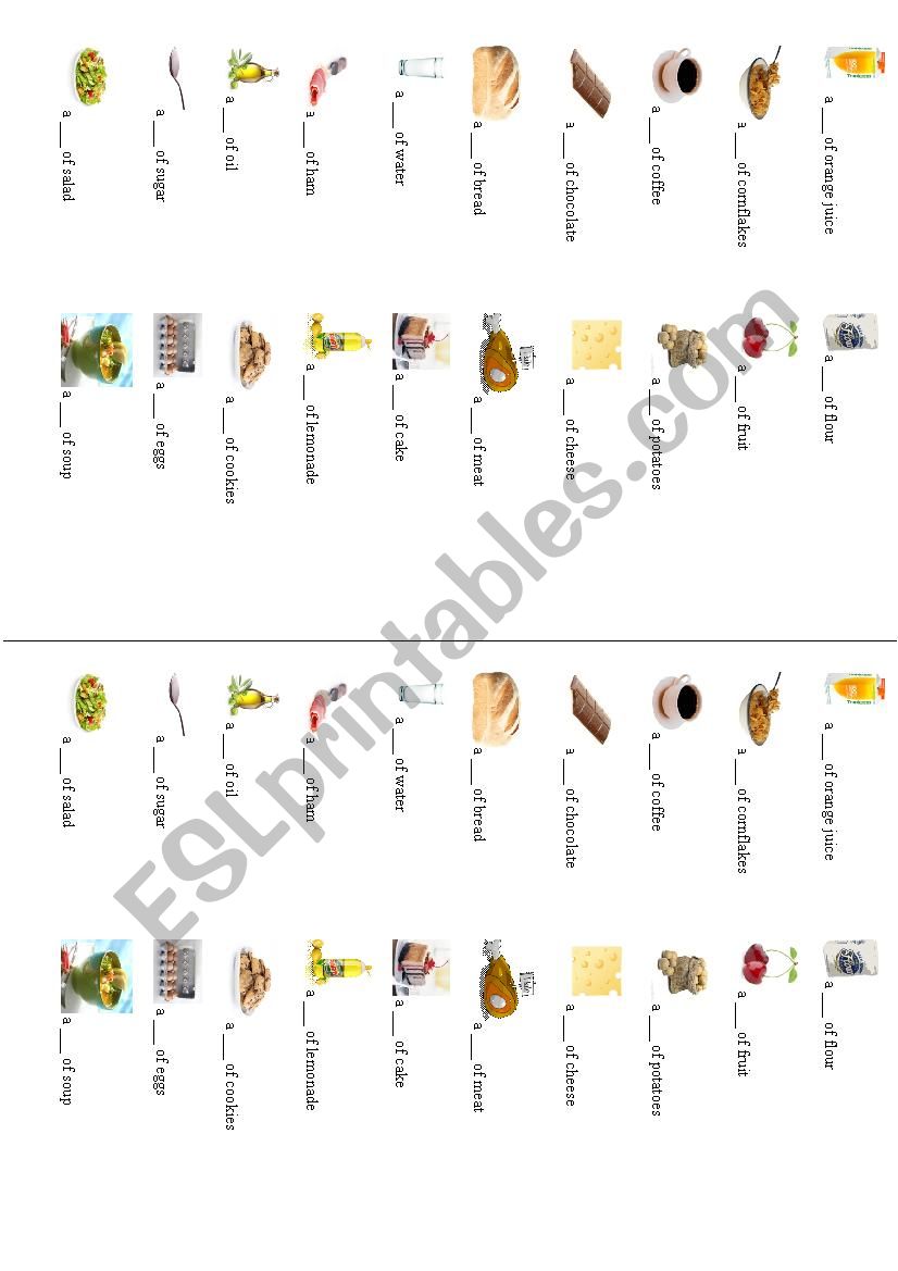 Food quantifiers worksheet
