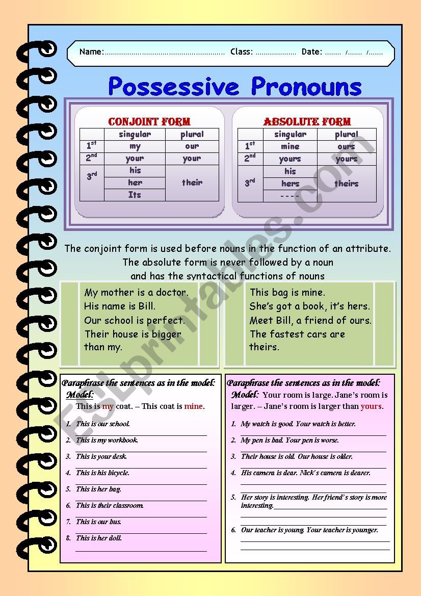 Possessive Pronouns worksheet