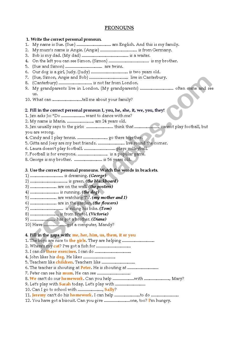 pronouns worksheet