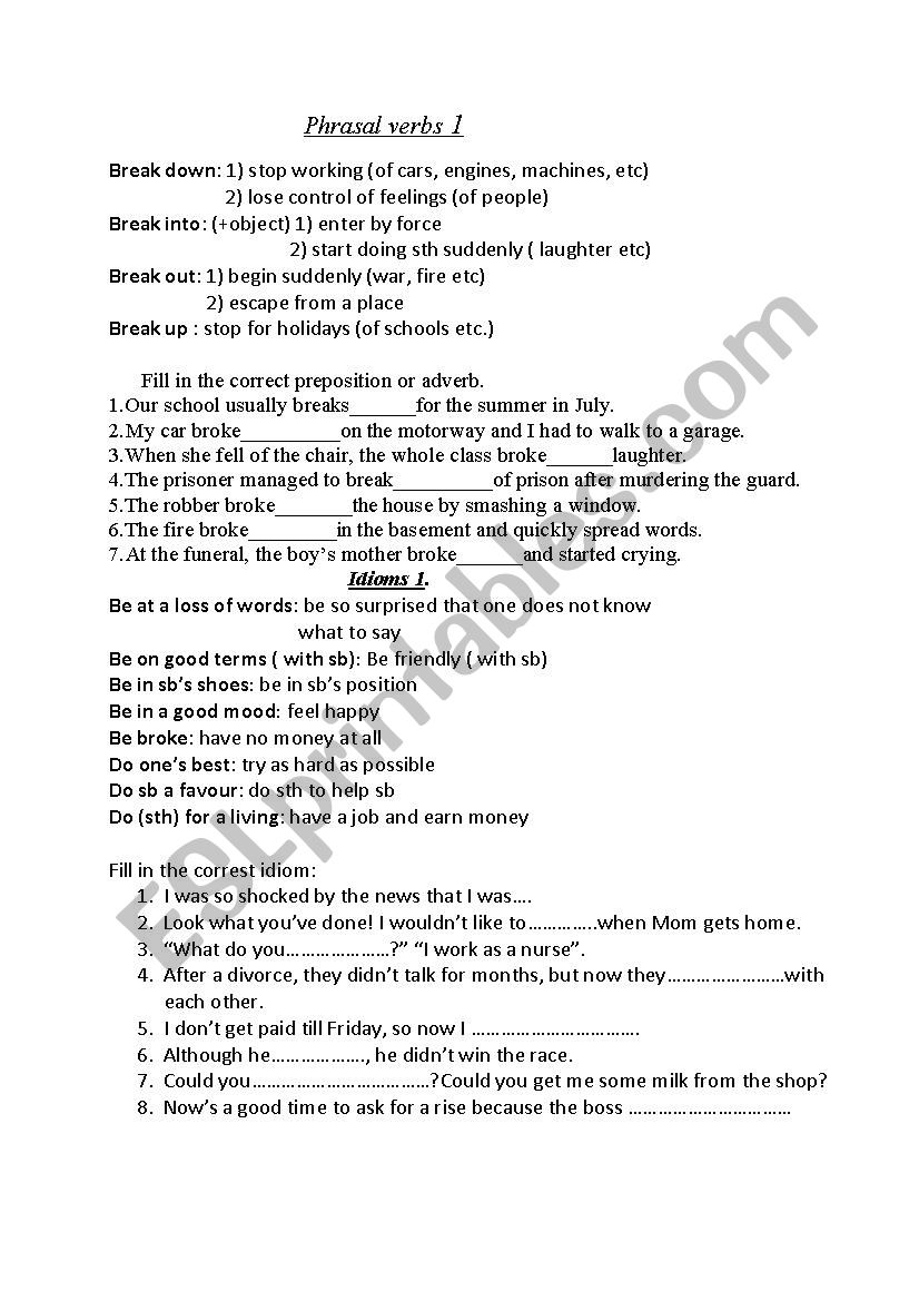 Phrasal Verbs worksheet