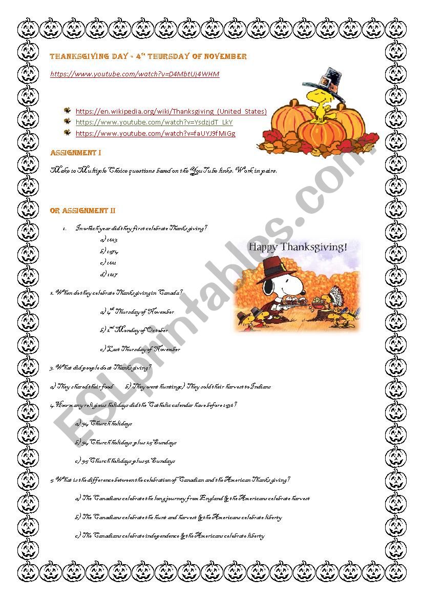 Thanksgiving - Make questions in the simple past A2- B1