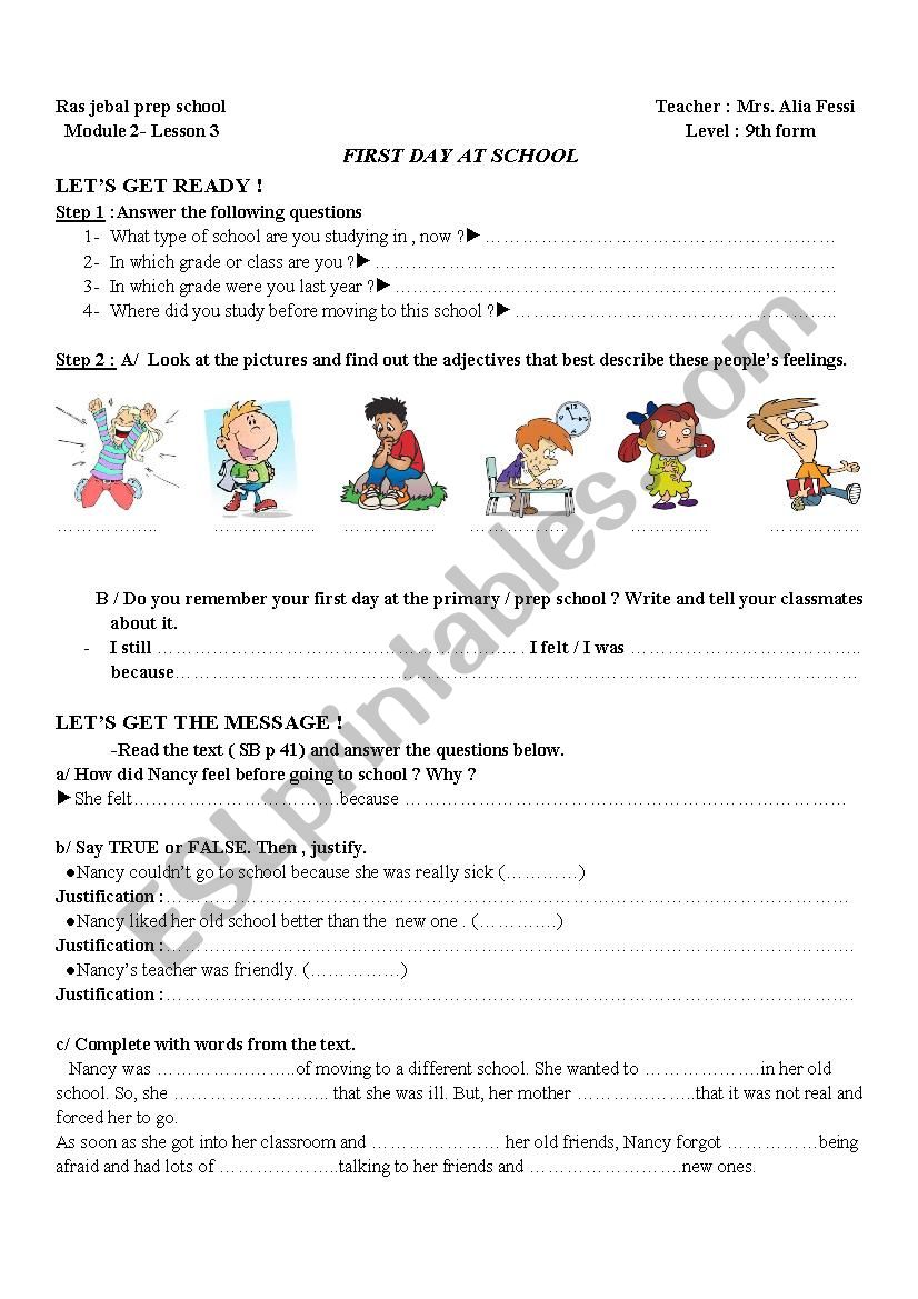 FIRST DAY AT SCHOOL worksheet