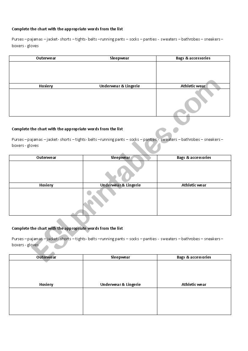 clothes worksheet