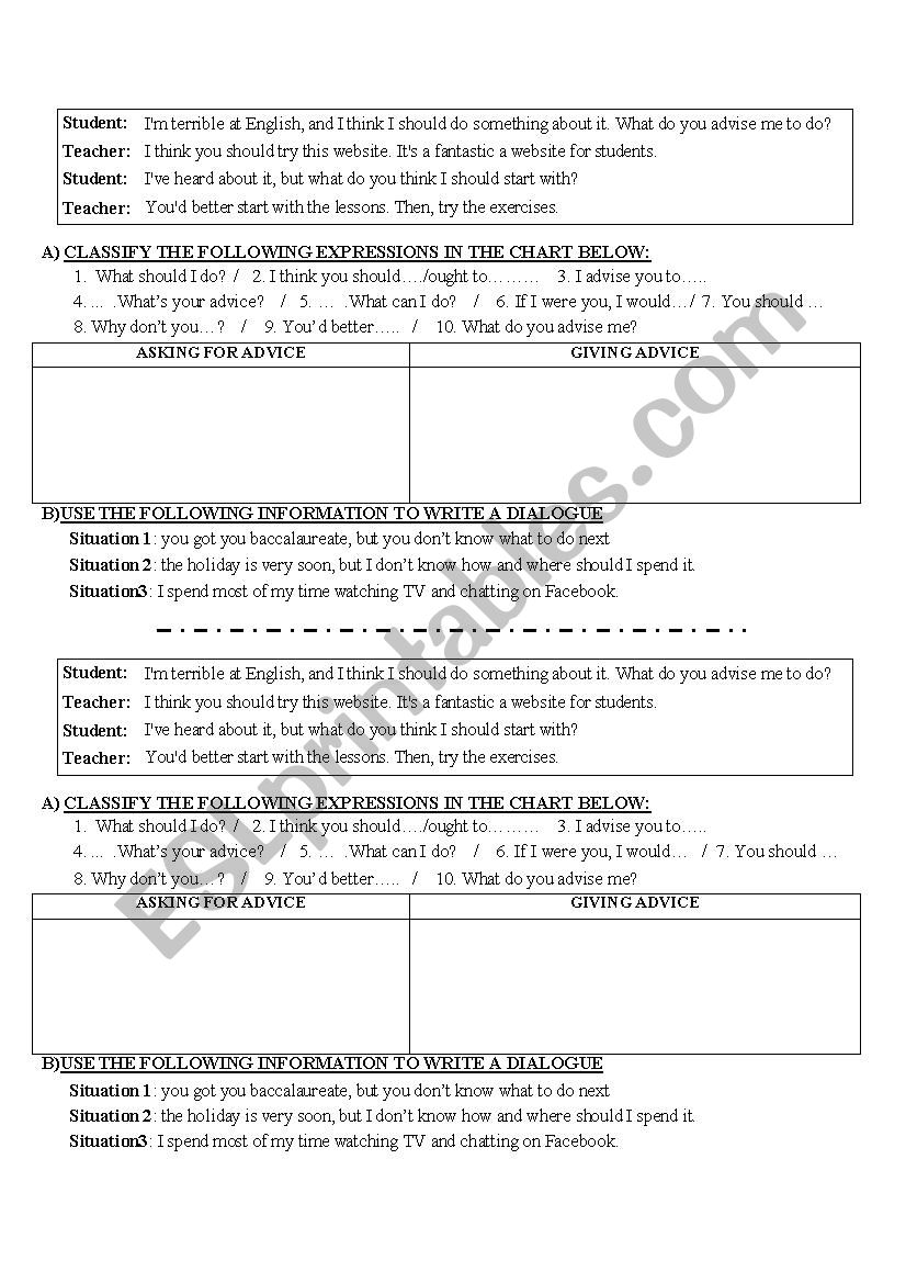 expressing advice worksheet