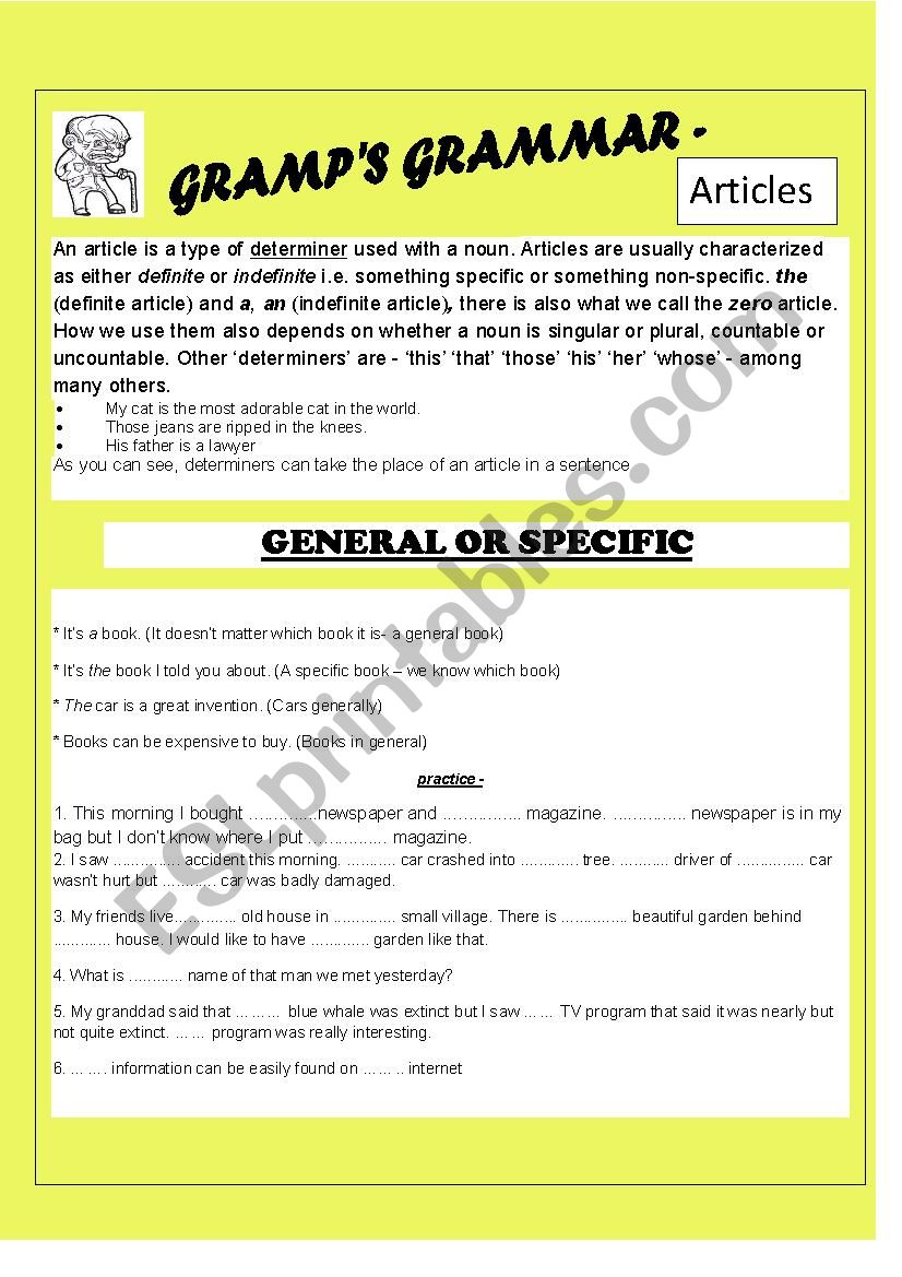 Gramp´s Grammar - Articles worksheet