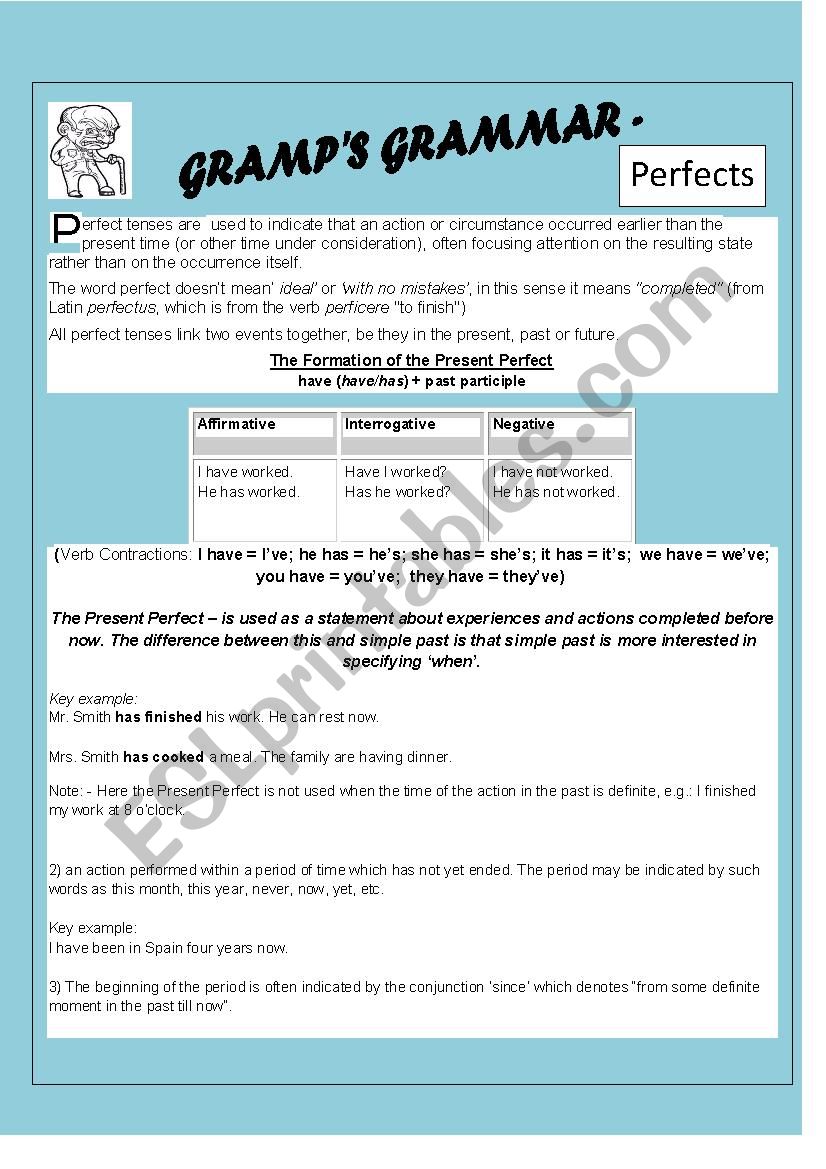 Gramps Grammar - Perfects worksheet