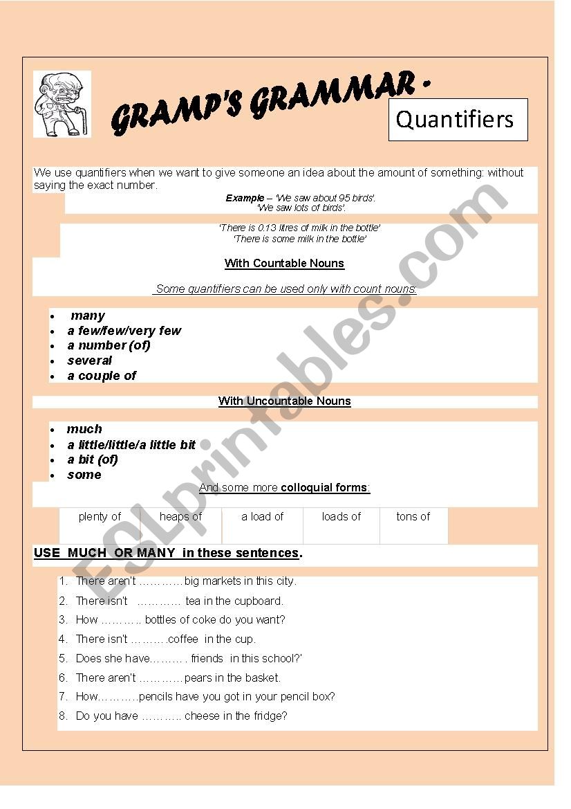Gramps Grammar - Quantifiers worksheet
