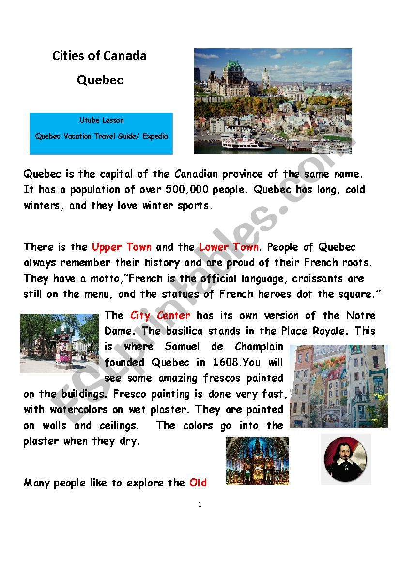 Cities in Canada: Quebec worksheet