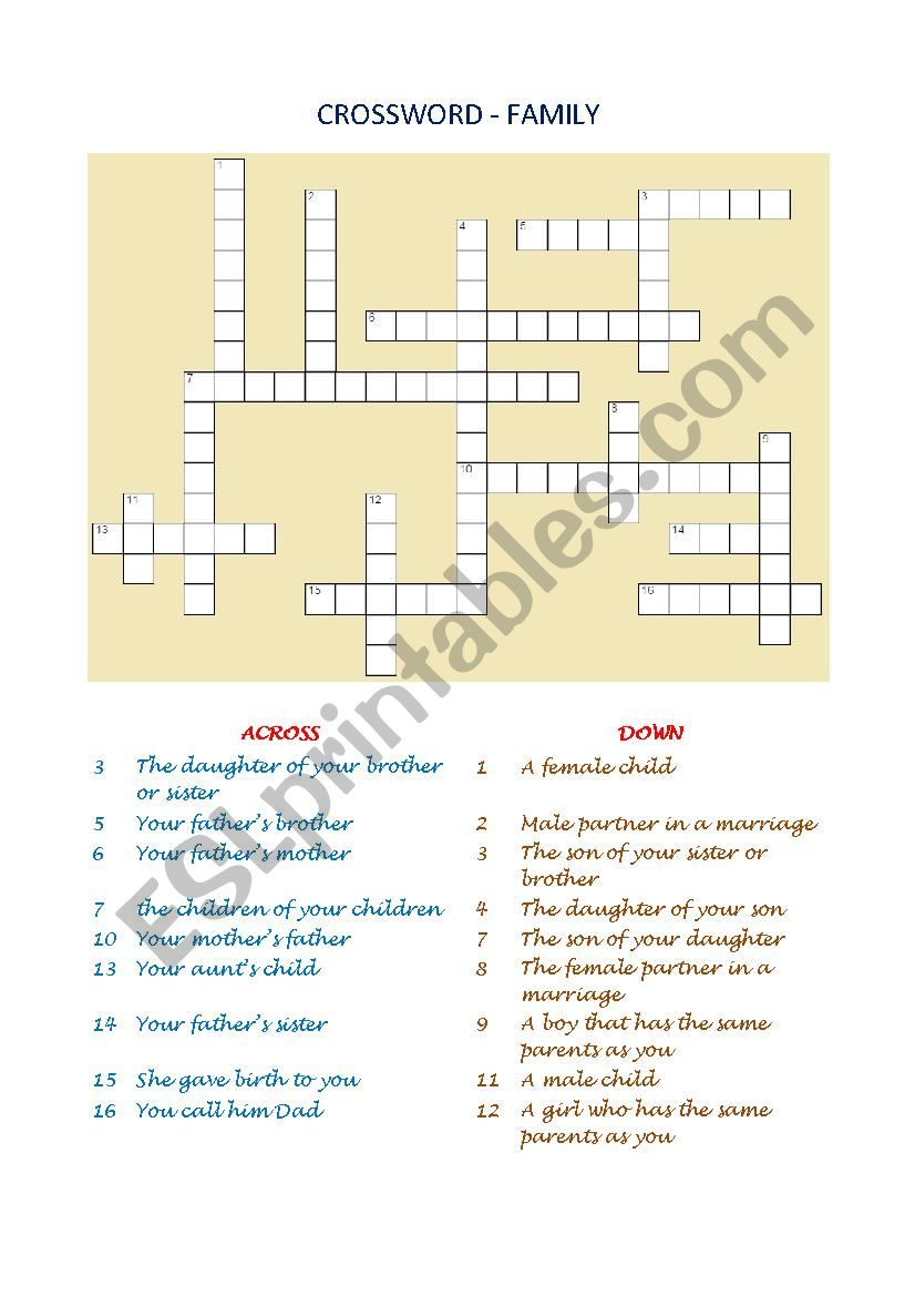 Crossword - Family worksheet