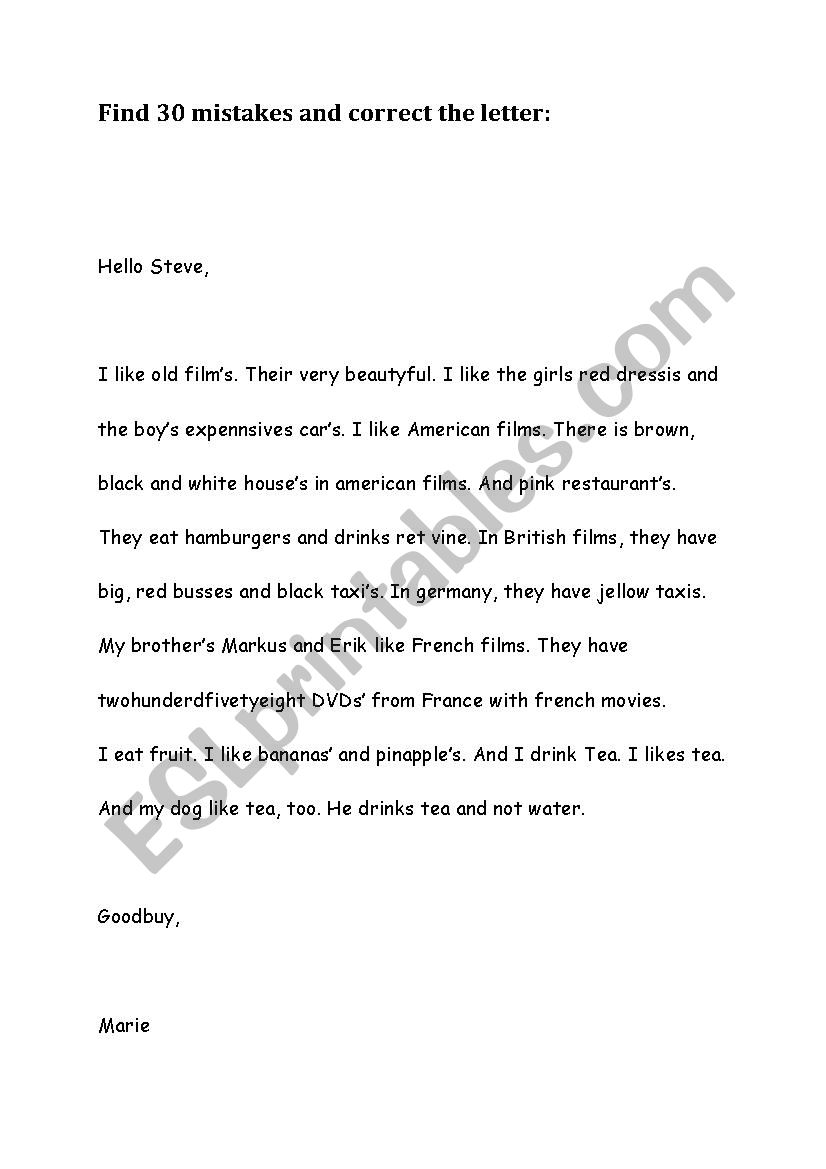 Correct the letter with key worksheet