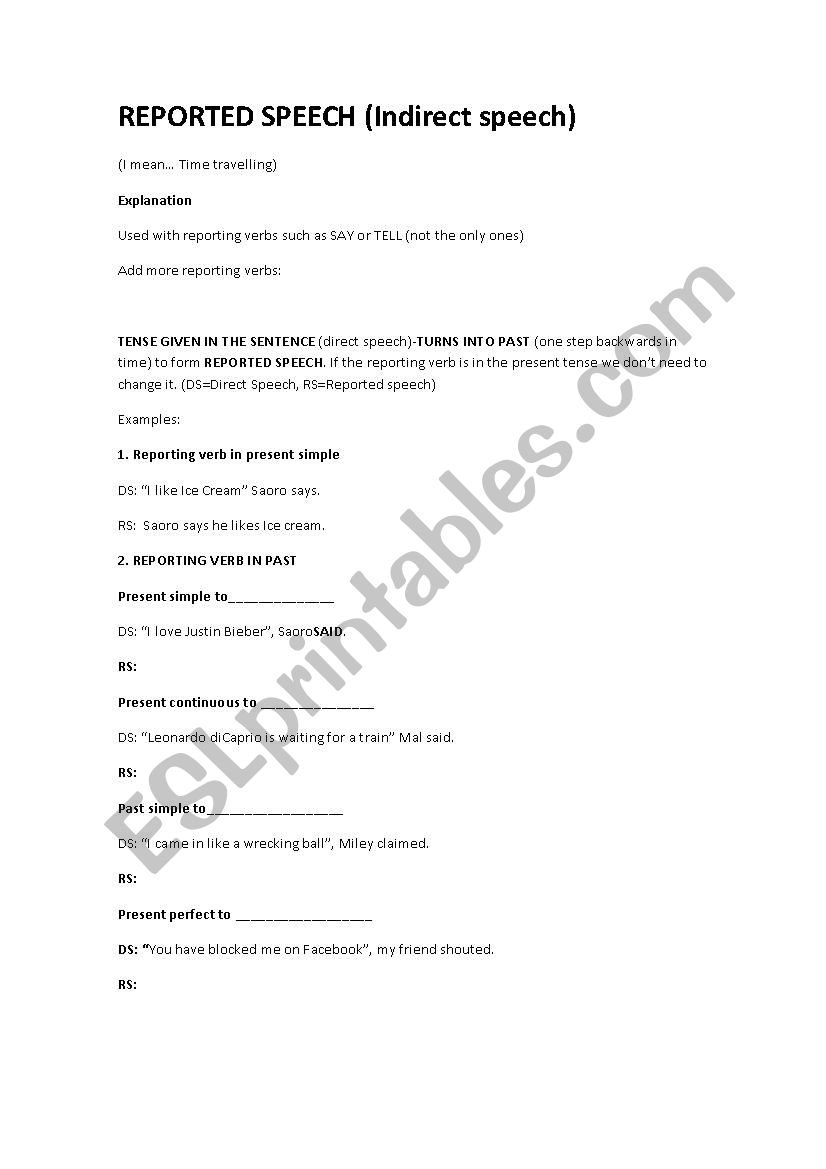 Reported Speech worksheet