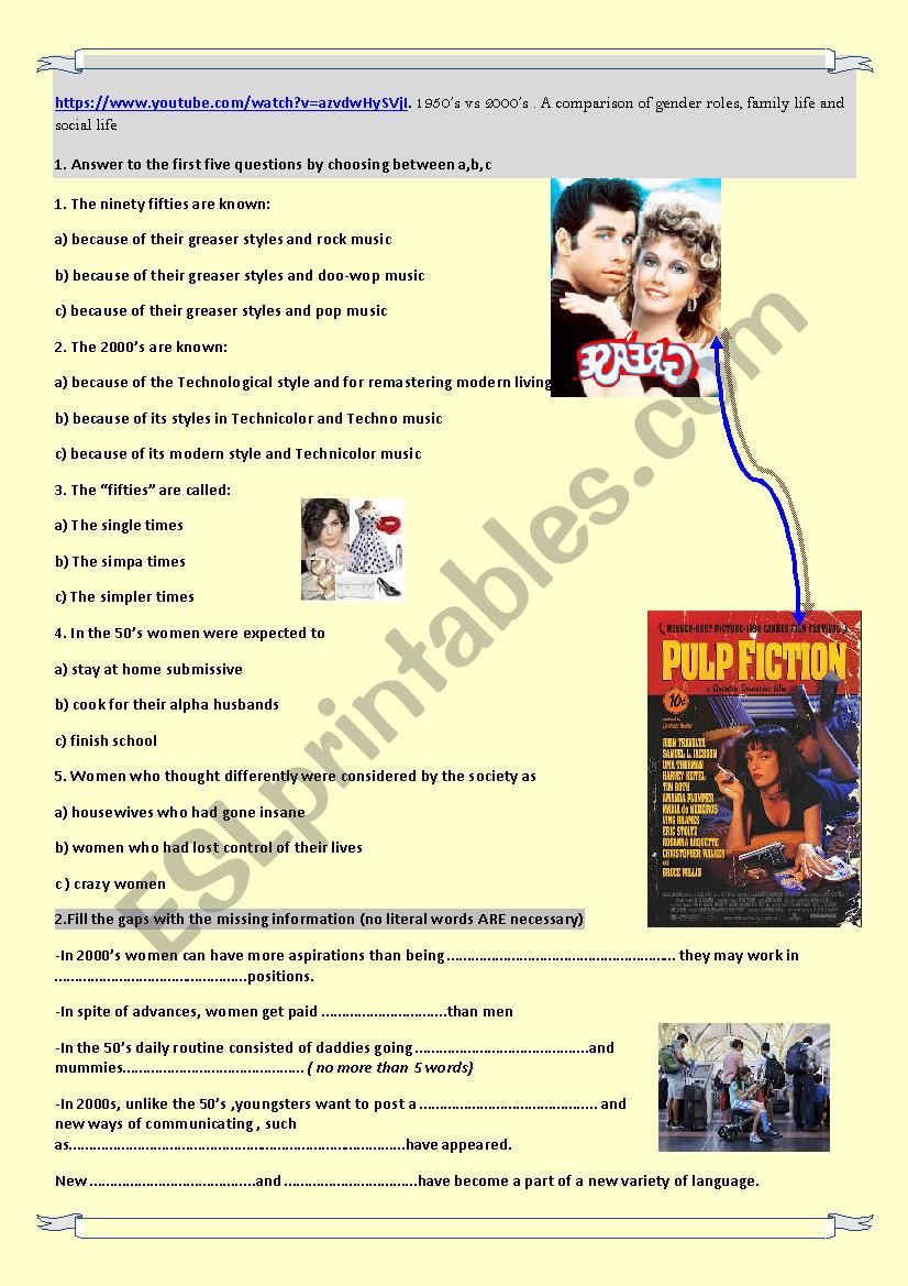 The 50s vs 2000s families worksheet