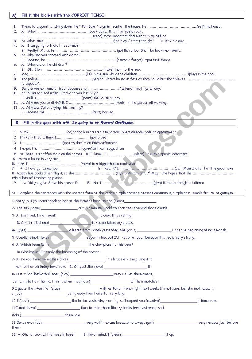 tenses worksheet