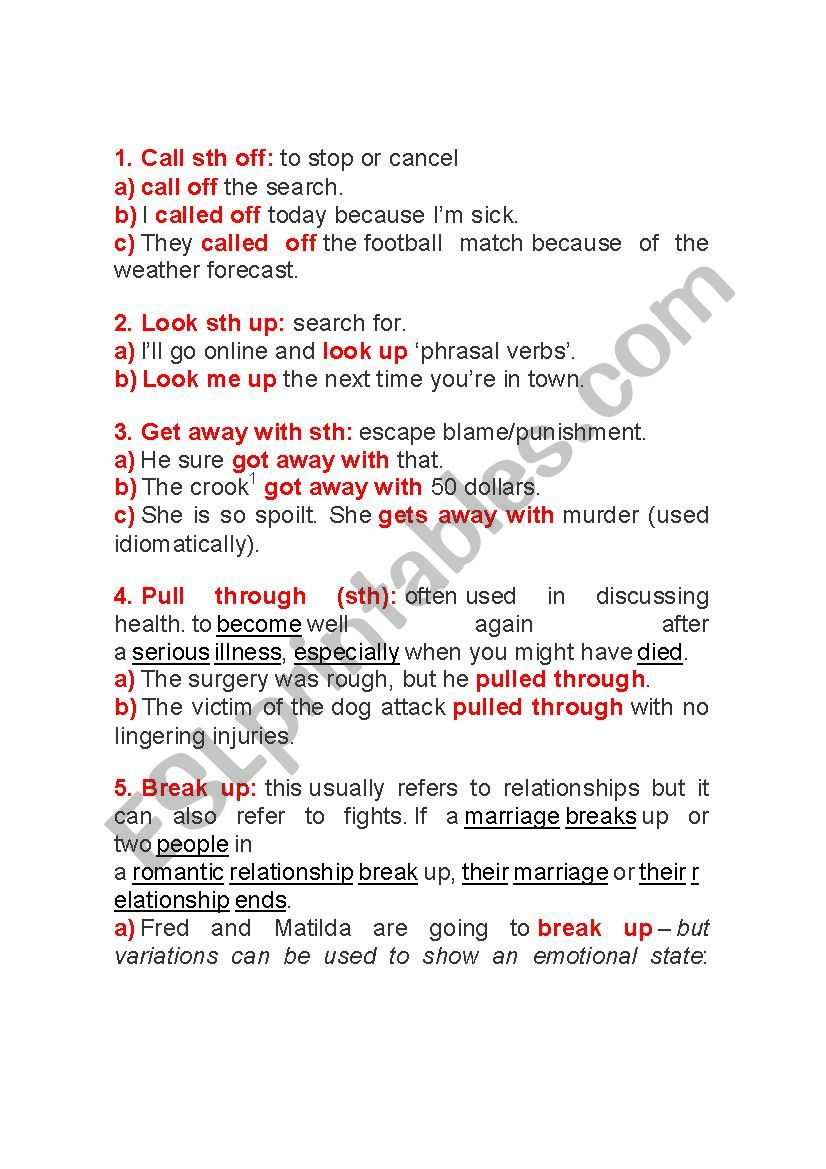 Phrasal Verbs worksheet