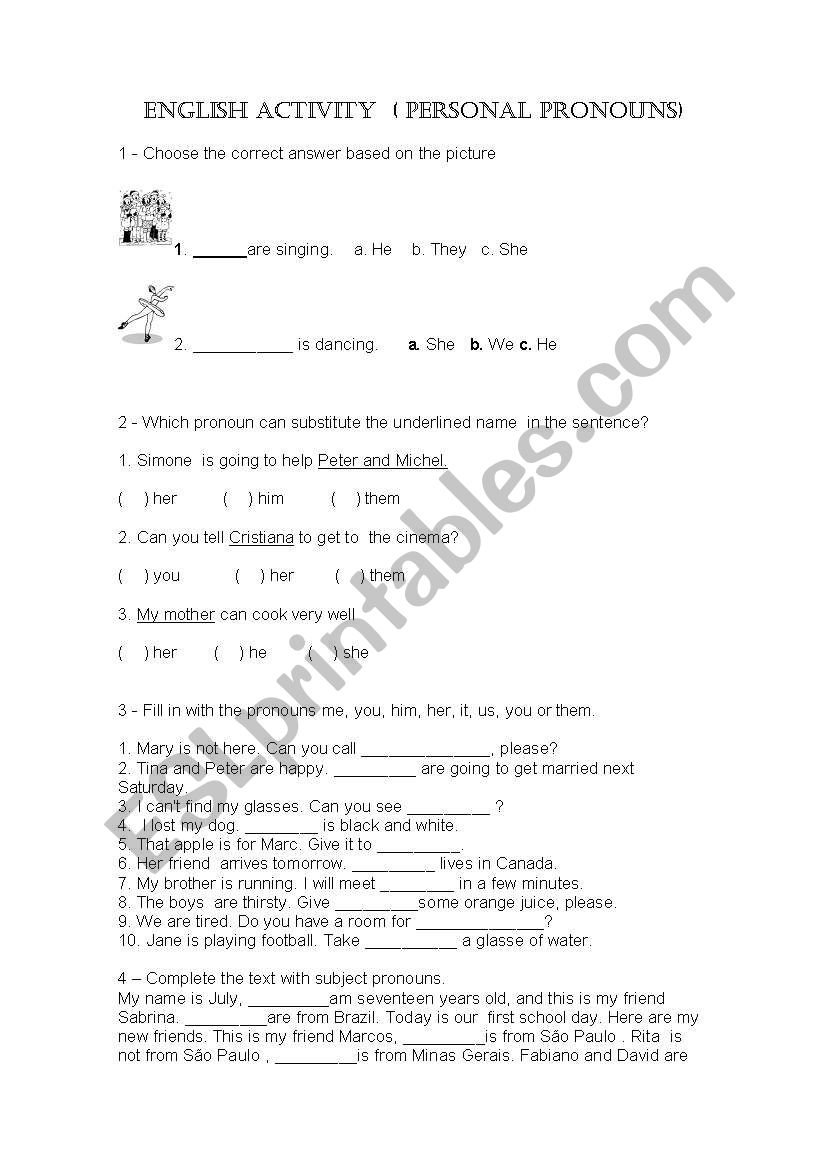 Personal Pronouns worksheet