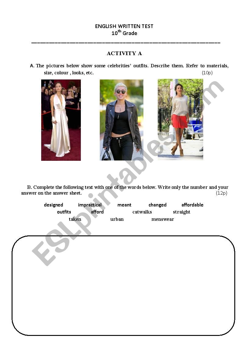 Test - Hoodies / Fashion worksheet