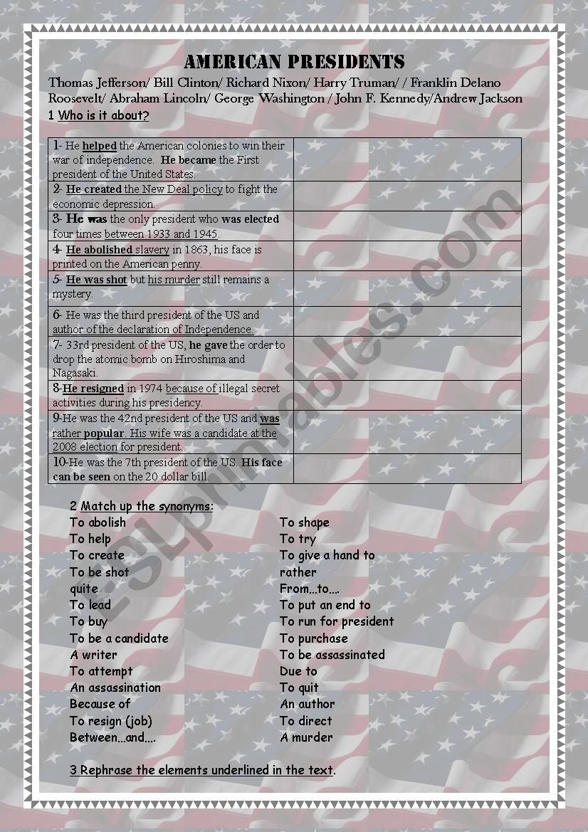 Famous American Presidents worksheet