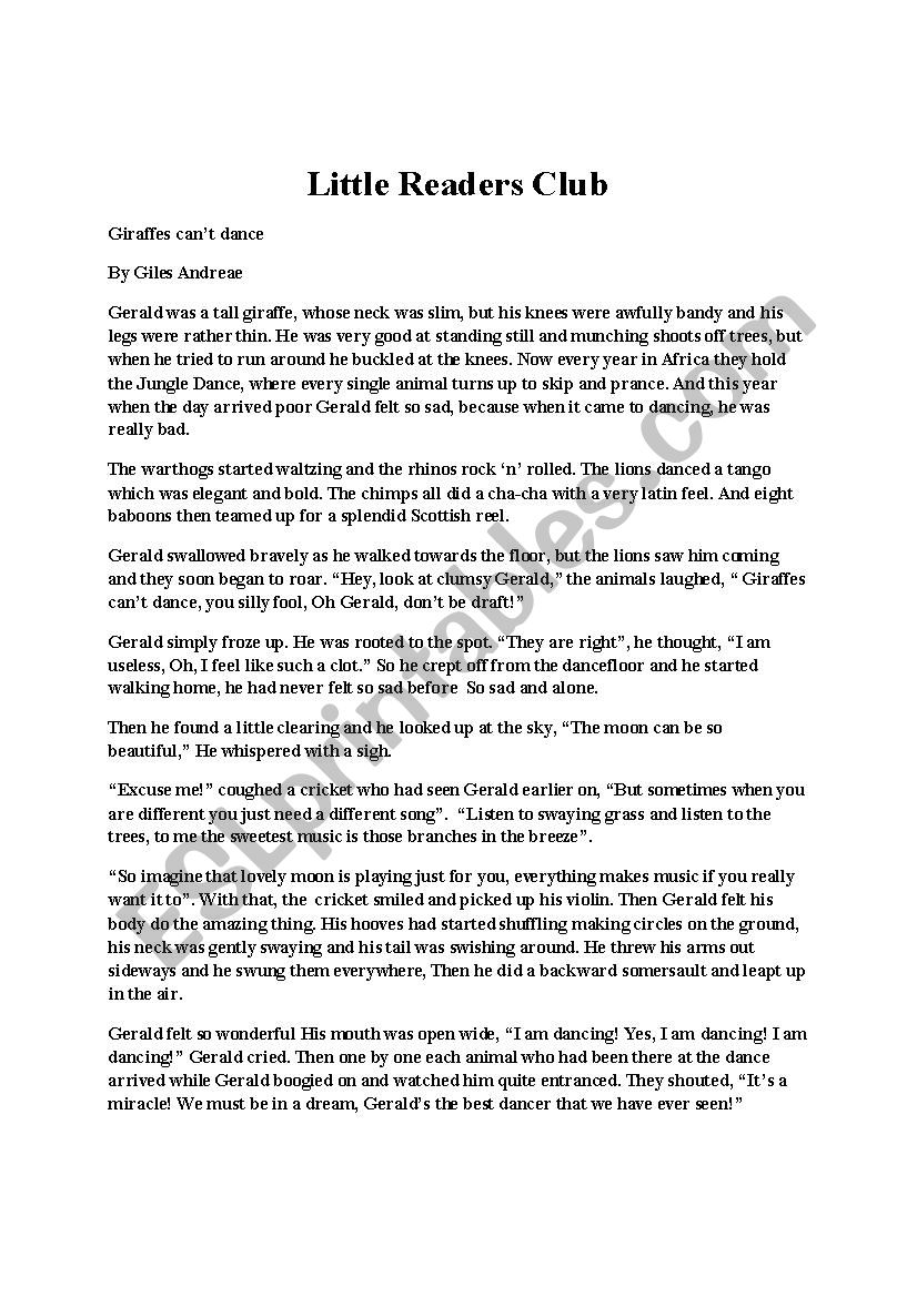 Giraffes canÂ´t dance worksheet