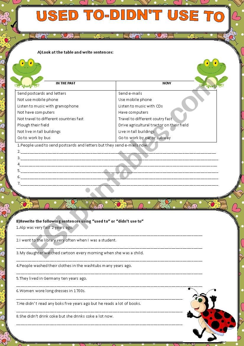 used to didn´t use to ESL worksheet by elifyldz