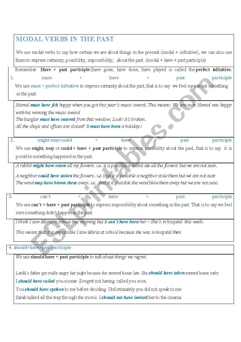 MODALS IN THE PAST worksheet