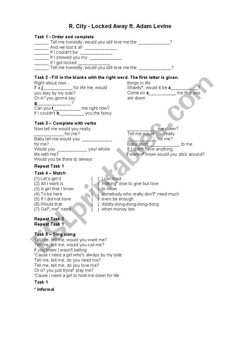 Locked away worksheet