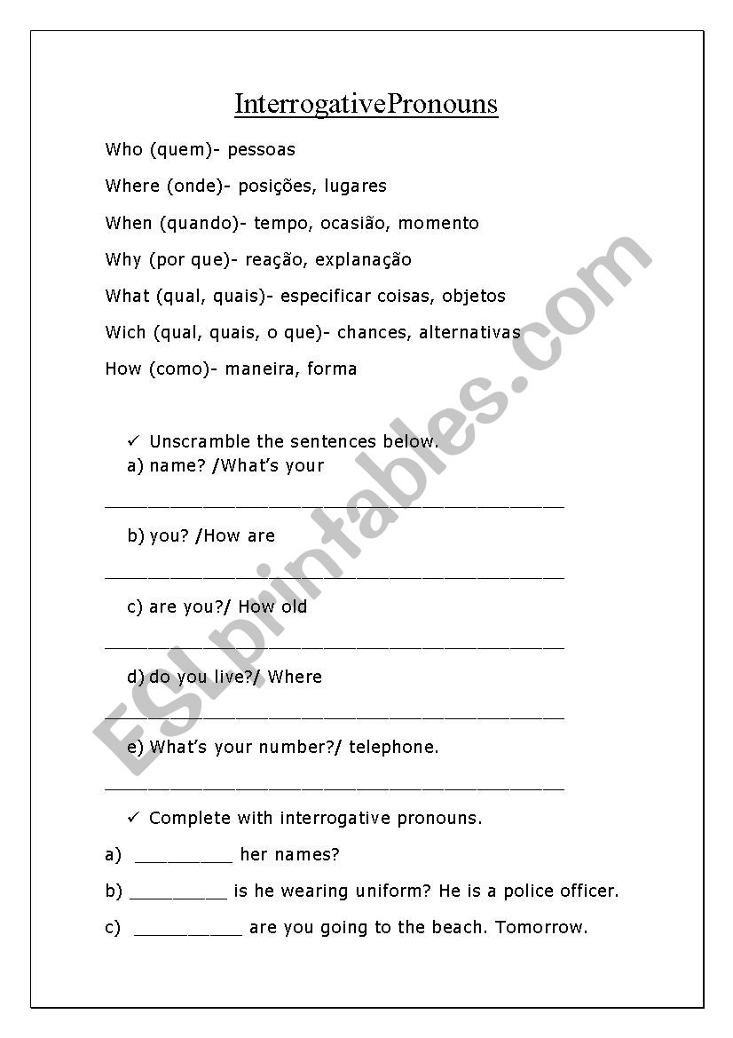 Interrogative Pronouns worksheet